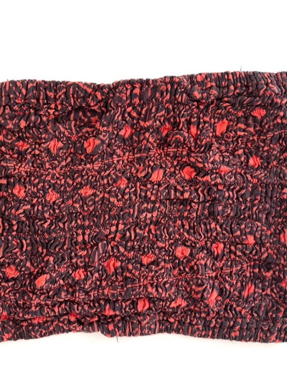 Smocked Popcorn Texture Tube Top - Red & Black Abstract Print - One Size / Small